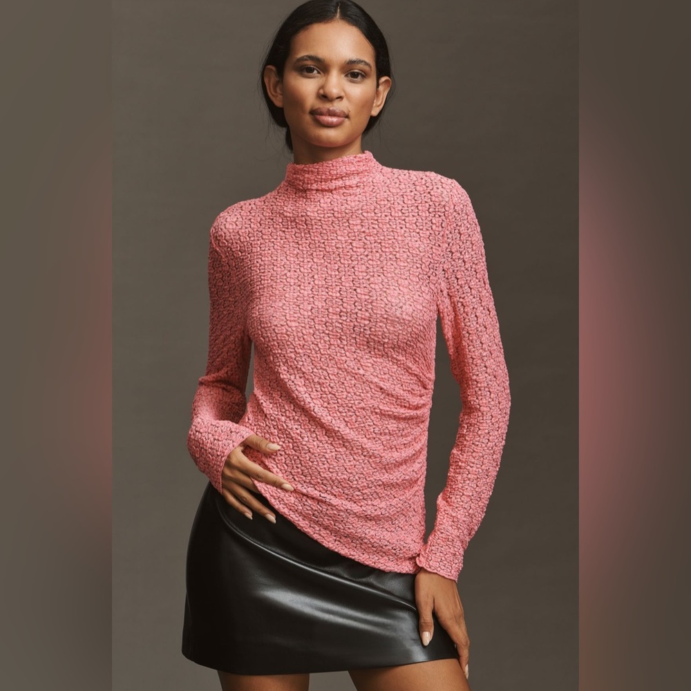By Anthropologie Smocked Lace Long-Sleeve Top